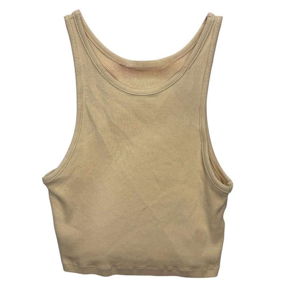 Zara Women's Size M Ribbed Sleeveless Tank Top Camel Beige Tan Cropped